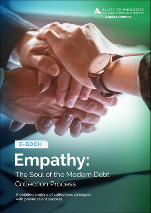 Allsec Technologies Whitepaper cover Empathy: The Soul of the Modern Debt Collection Process with a photo of a man and woman shaking hands [Image by creator  from ]