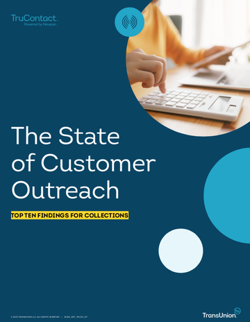 Text reads: The State of Customer Outreach Top Ten Findings For Collections with an image of a person typing on a keyboard. [Image by creator  from ]