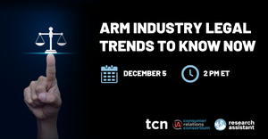 Webinar promotion graphic reads Arm Industry Legal Trends To Know Now from insideARM's Legal Advisory Board. December 5, 2023 at 2pm Eastern [Image by creator  from ]